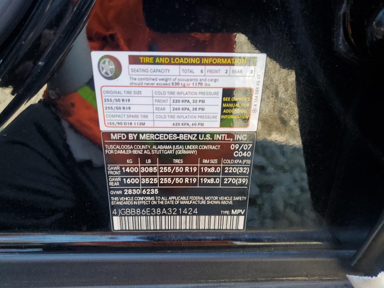 2008 Mercedes-Benz Ml 350 VIN: 4JGBB86E38A321424 Lot: 68900825