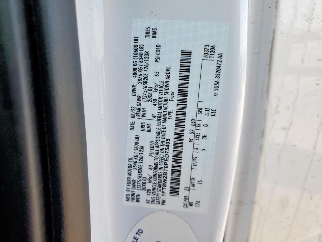 2023 Ford F250 Super Duty VIN: 1FT8W2BT0PED75405 Lot: 68742285