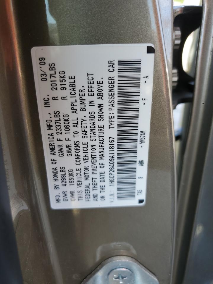 2009 Honda Accord Lxp VIN: 1HGCP26409A118167 Lot: 68160795