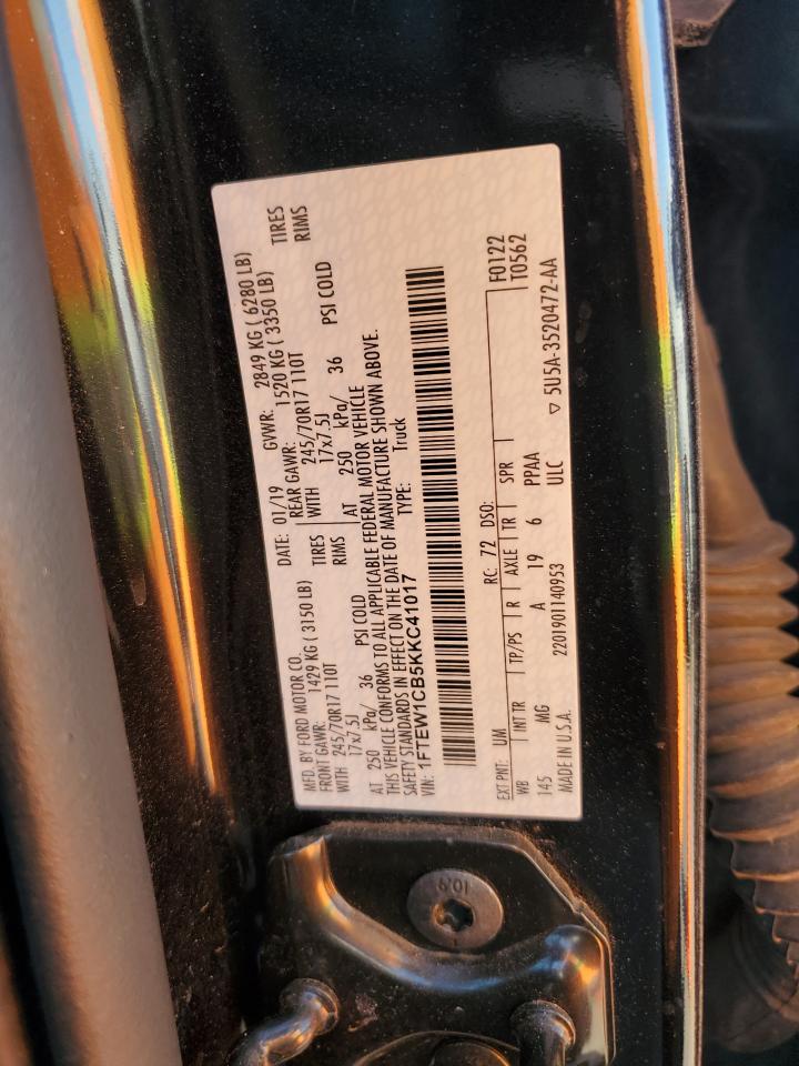 2019 Ford F150 Supercrew VIN: 1FTEW1CB5KKC41017 Lot: 67128725