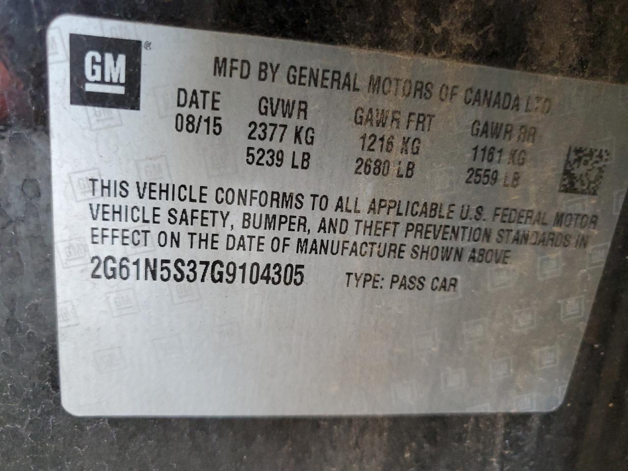 2016 Cadillac Xts Luxury Collection VIN: 2G61N5S37G9104305 Lot: 68437285