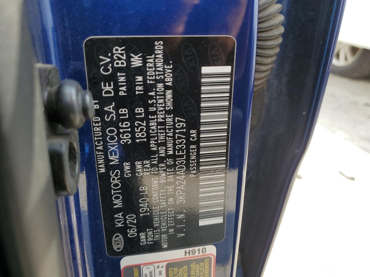 2020 Kia Rio Lx VIN: 3KPA24AD3LE337197 Lot: 69455695