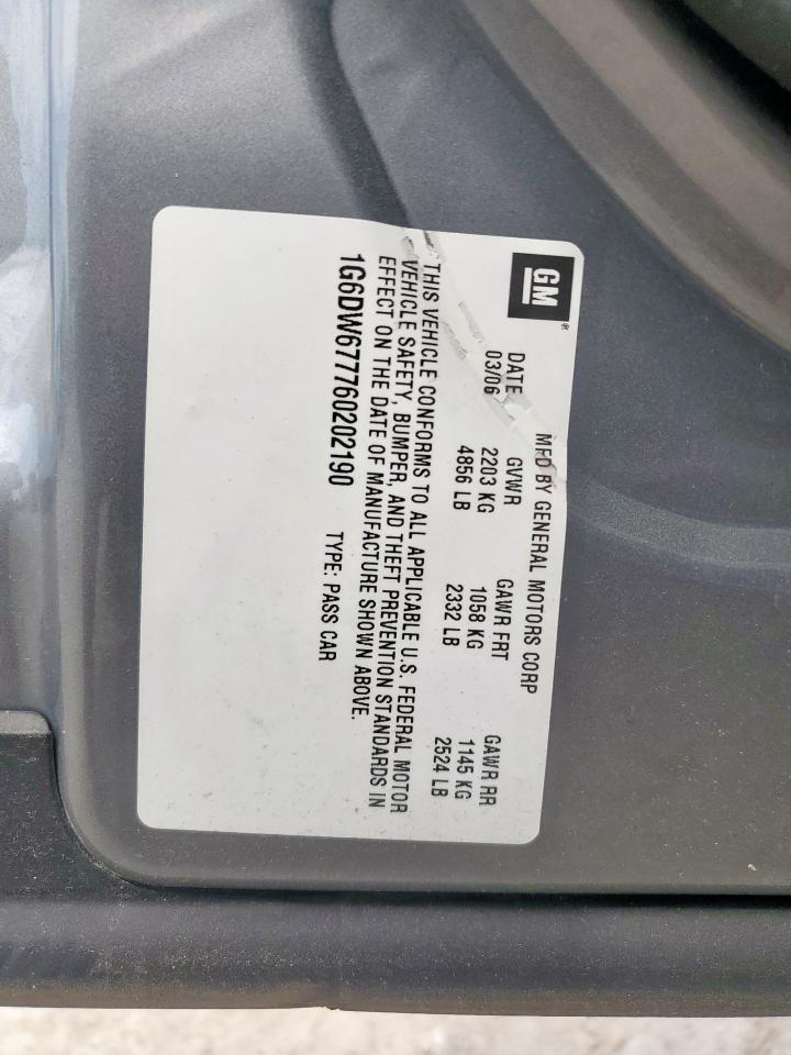 2006 Cadillac Sts VIN: 1G6DW677760202190 Lot: 66999895