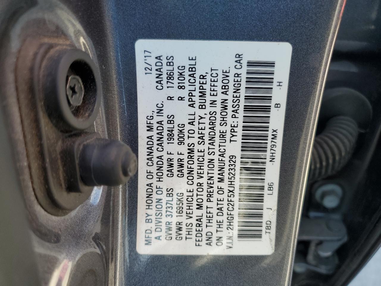 2018 Honda Civic Lx VIN: 2HGFC2F5XJH523329 Lot: 70704865