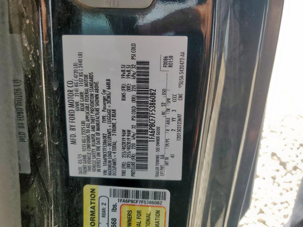 2015 Ford Mustang Gt VIN: 1FA6P8CF7F5386082 Lot: 70818645
