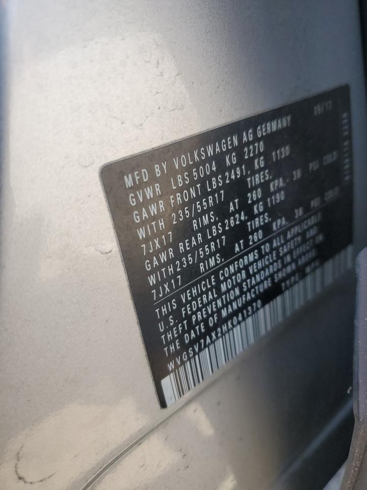 2017 Volkswagen Tiguan Wolfsburg VIN: WVGSV7AX2HK041370 Lot: 68865975