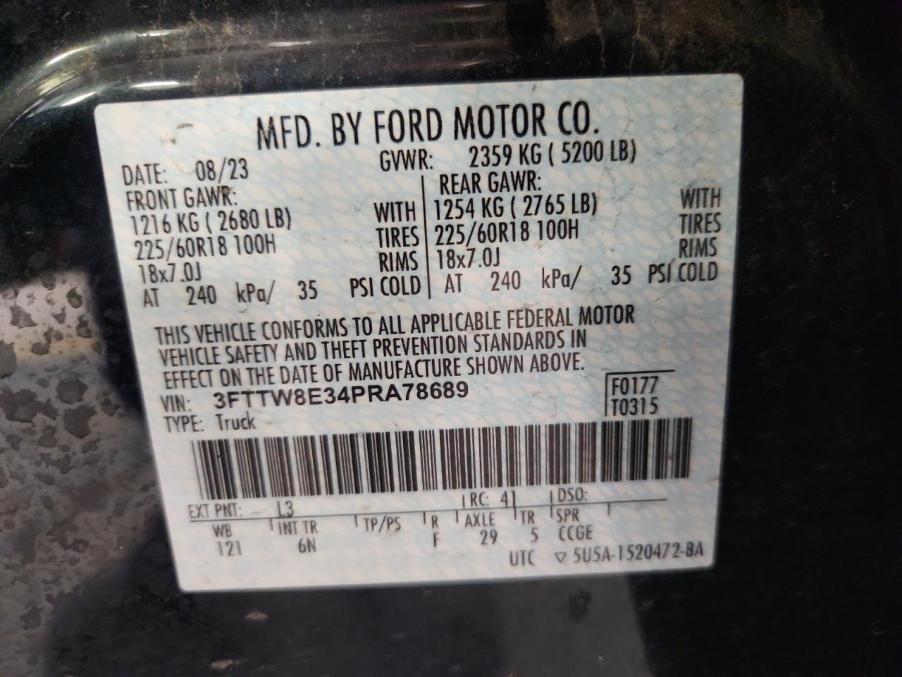 2023 Ford Maverick Xl VIN: 3FTTW8E34PRA78689 Lot: 70548765