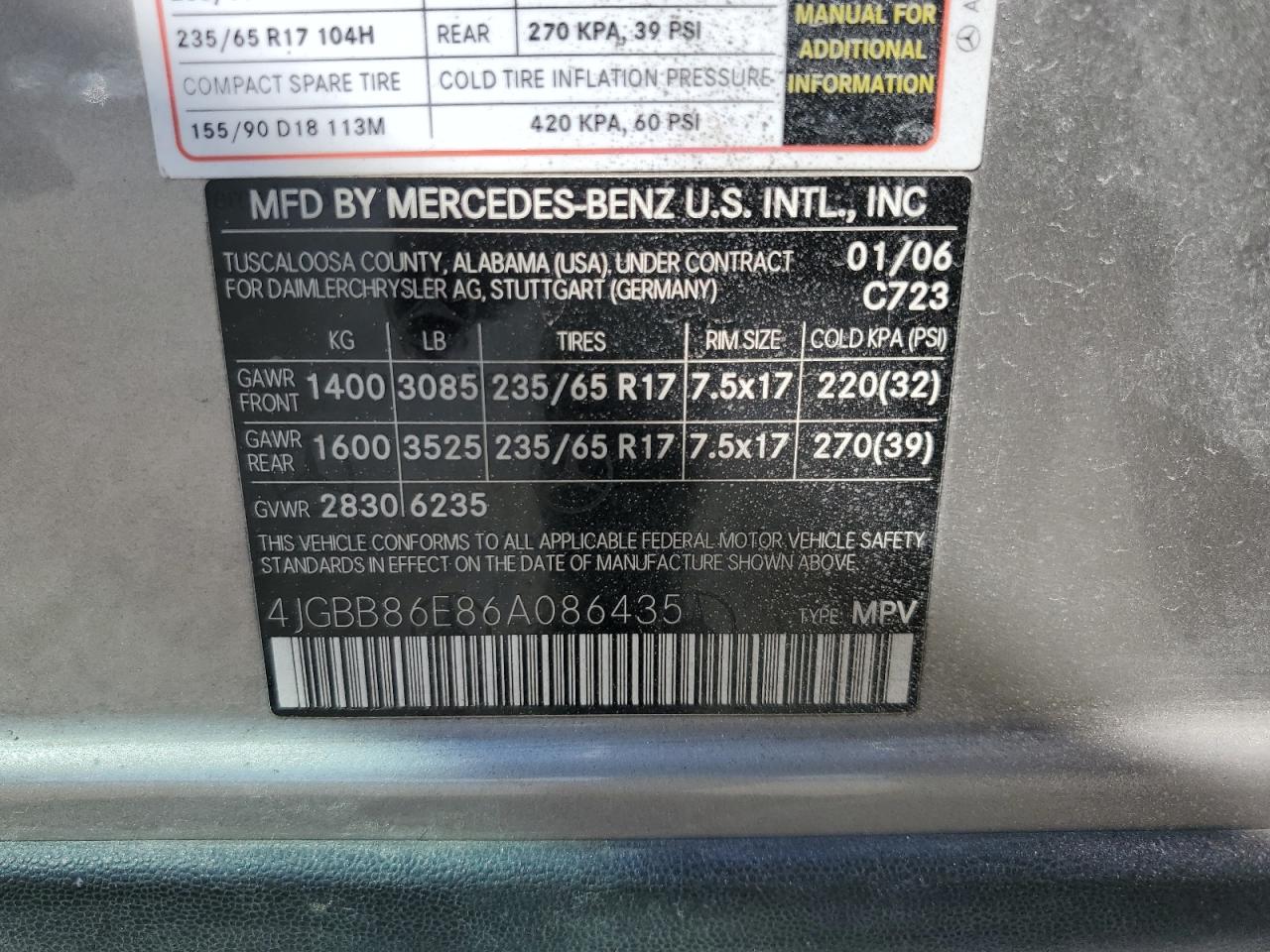 2006 Mercedes-Benz Ml 350 VIN: 4JGBB86E86A086435 Lot: 71070695