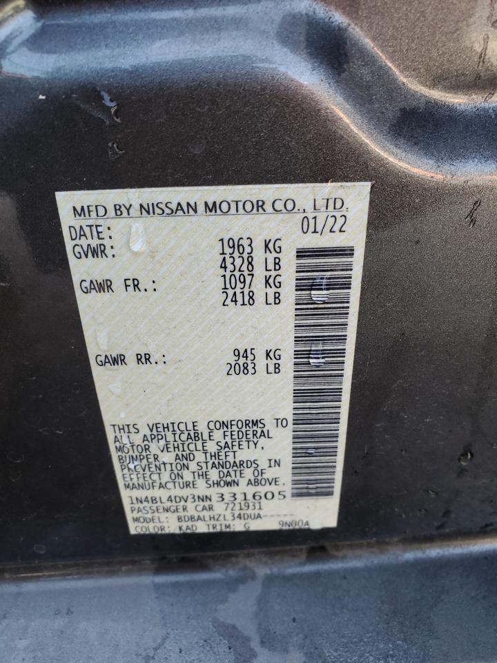 2022 Nissan Altima Sv VIN: 1N4BL4DV3NN331605 Lot: 68882135