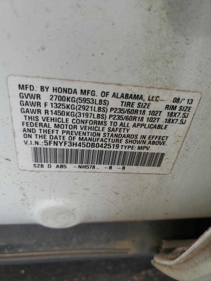 2013 Honda Pilot Ex VIN: 5FNYF3H45DB042519 Lot: 68712585