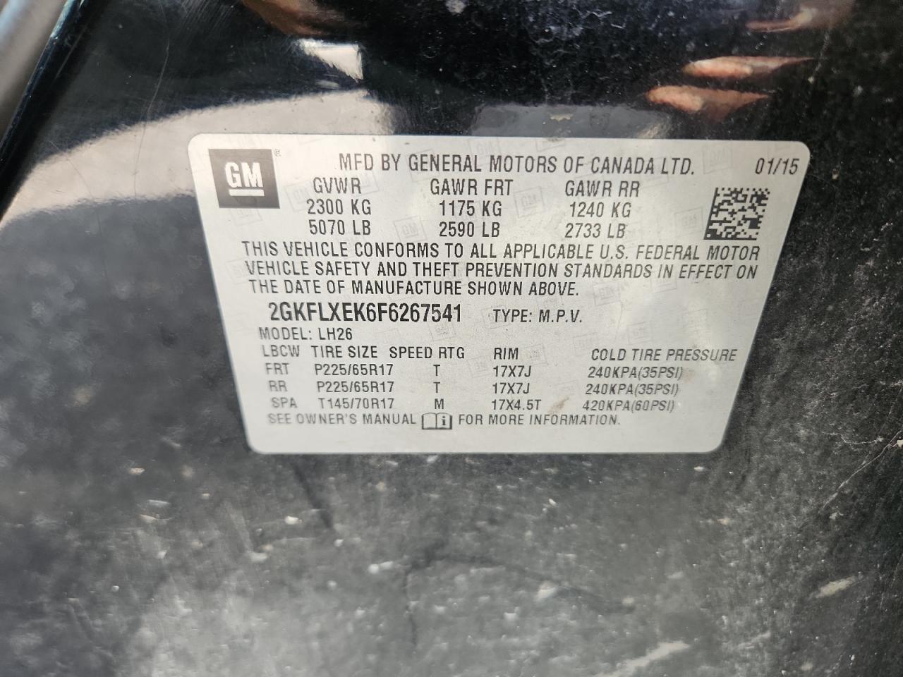 2015 GMC Terrain Slt VIN: 2GKFLXEK6F6267541 Lot: 70128395