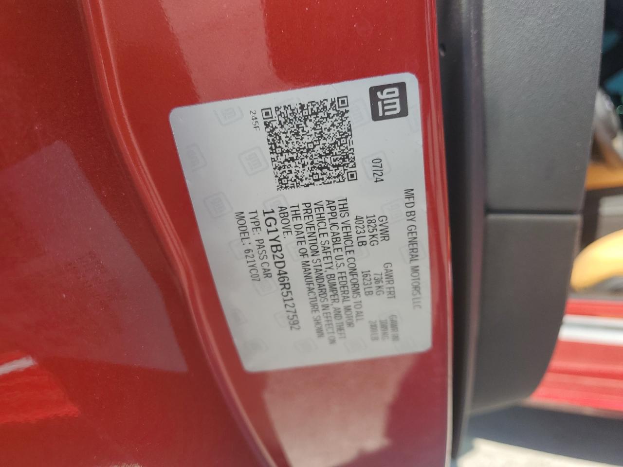 2024 Chevrolet Corvette Stingray 2Lt VIN: 1G1YB2D46R5127592 Lot: 69040125