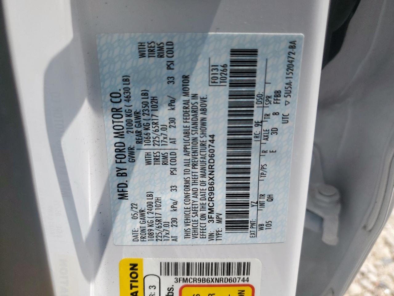 2022 Ford Bronco Sport Big Bend VIN: 3FMCR9B6XNRD60744 Lot: 69920915