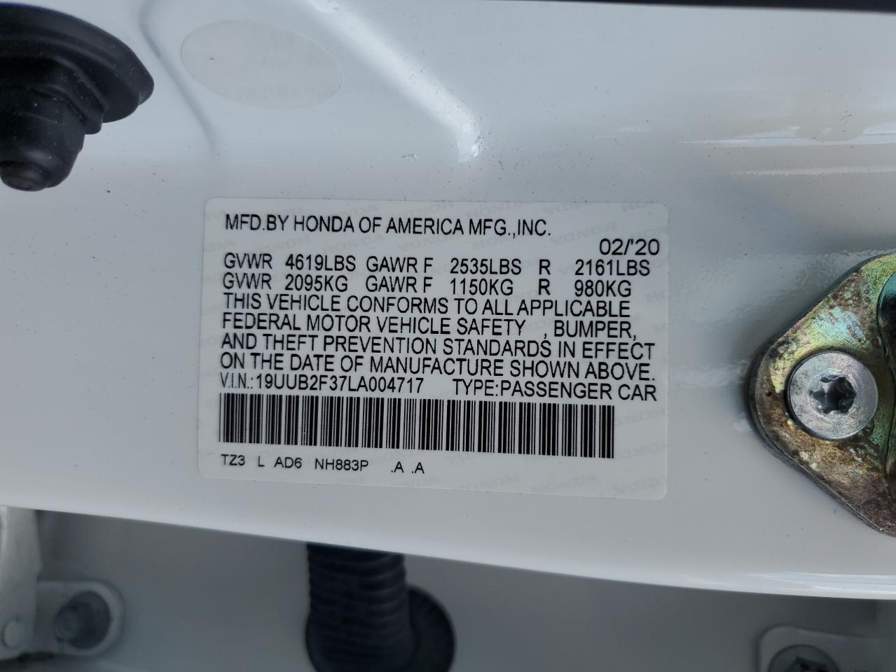 2020 Acura Tlx VIN: 19UUB2F37LA004717 Lot: 69084445