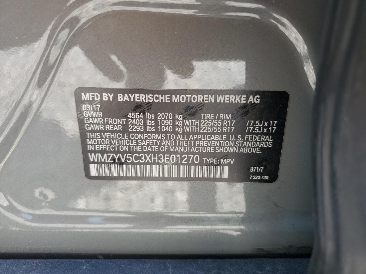 2017 Mini Cooper Countryman All4 VIN: WMZYV5C3XH3E01270 Lot: 68481115