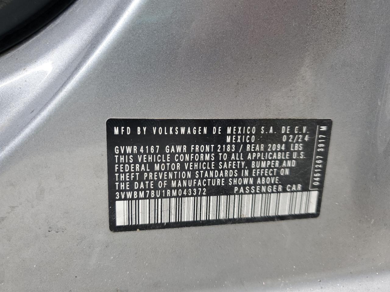 2024 Volkswagen Jetta Sport VIN: 3VWBM7BU1RM043372 Lot: 70643105