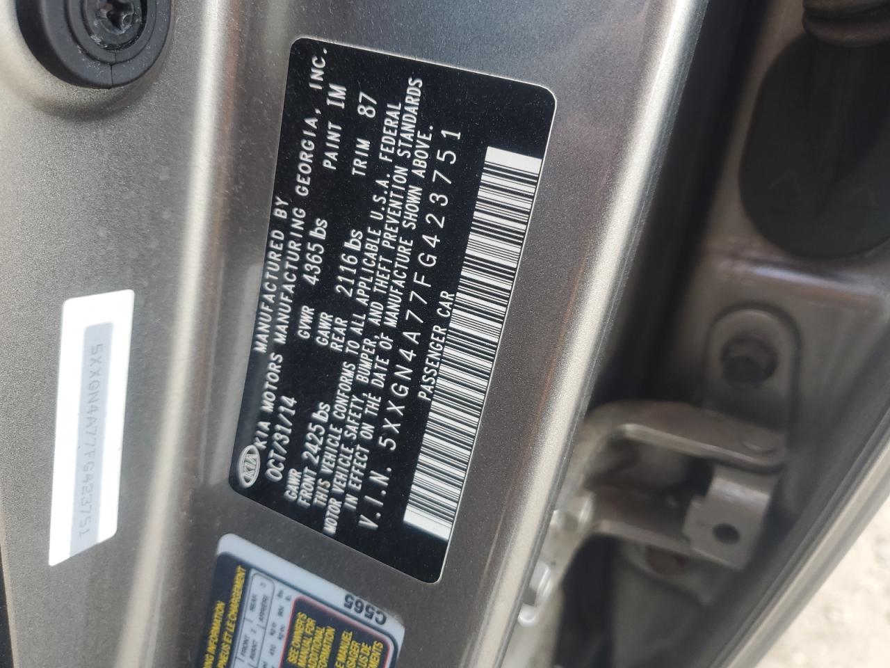 2015 Kia Optima Ex VIN: 5XXGN4A77FG423751 Lot: 70696055