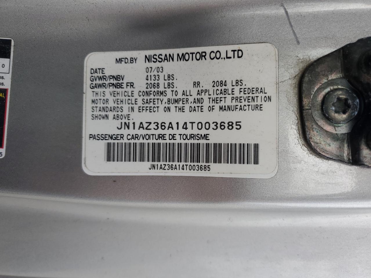 2004 Nissan 350Z Roadster VIN: JN1AZ36A14T003685 Lot: 69483345