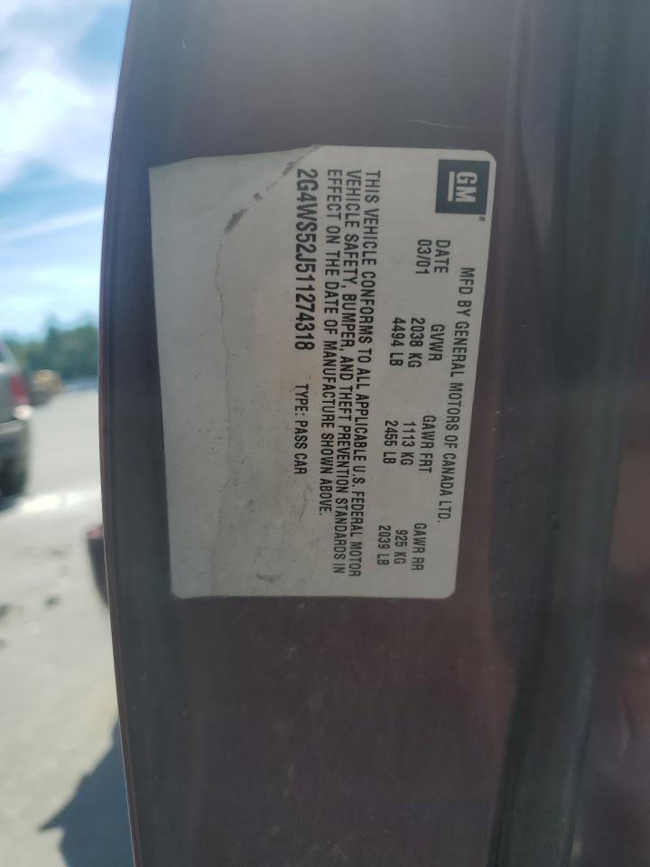 2001 Buick Century Custom VIN: 2G4WS52J511274318 Lot: 69264355