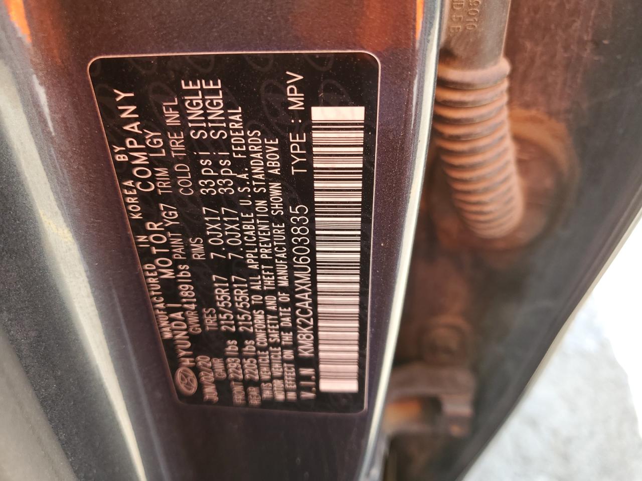 2021 Hyundai Kona Sel VIN: KM8K2CAAXMU603835 Lot: 69559975