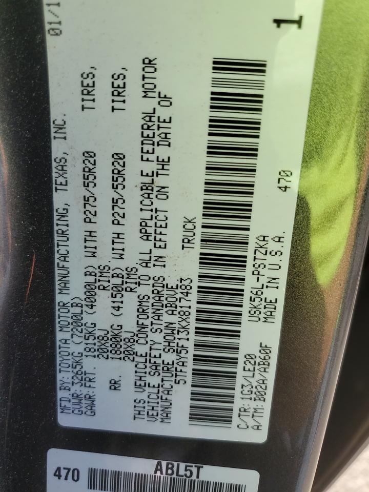 2019 Toyota Tundra Crewmax 1794 VIN: 5TFAY5F13KX817483 Lot: 71047325