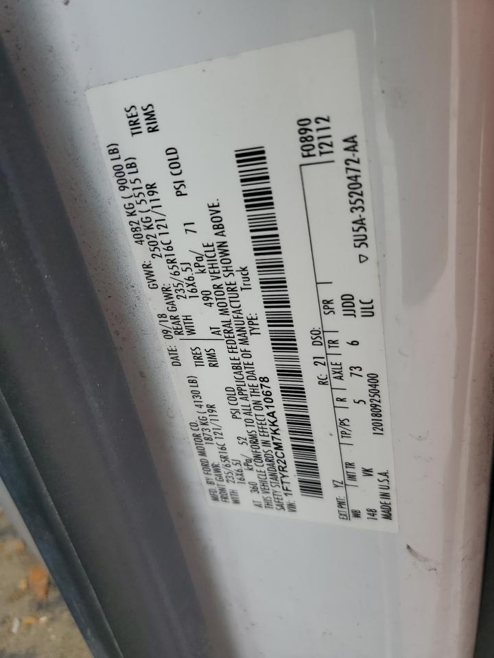 2019 Ford Transit T-250 VIN: 1FTYR2CM7KKA10678 Lot: 68339625