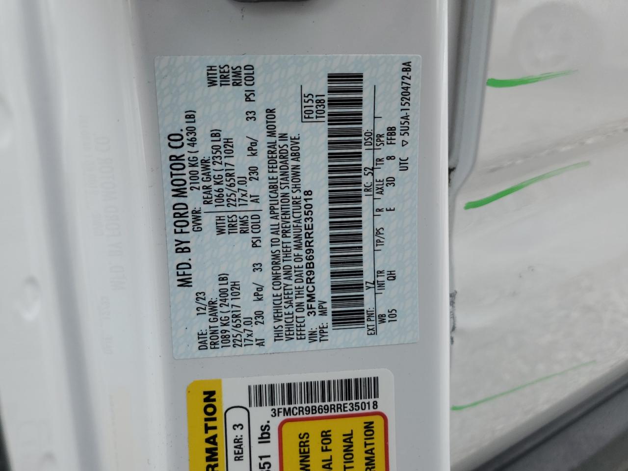 2024 Ford Bronco Sport Big Bend VIN: 3FMCR9B69RRE35018 Lot: 70836635