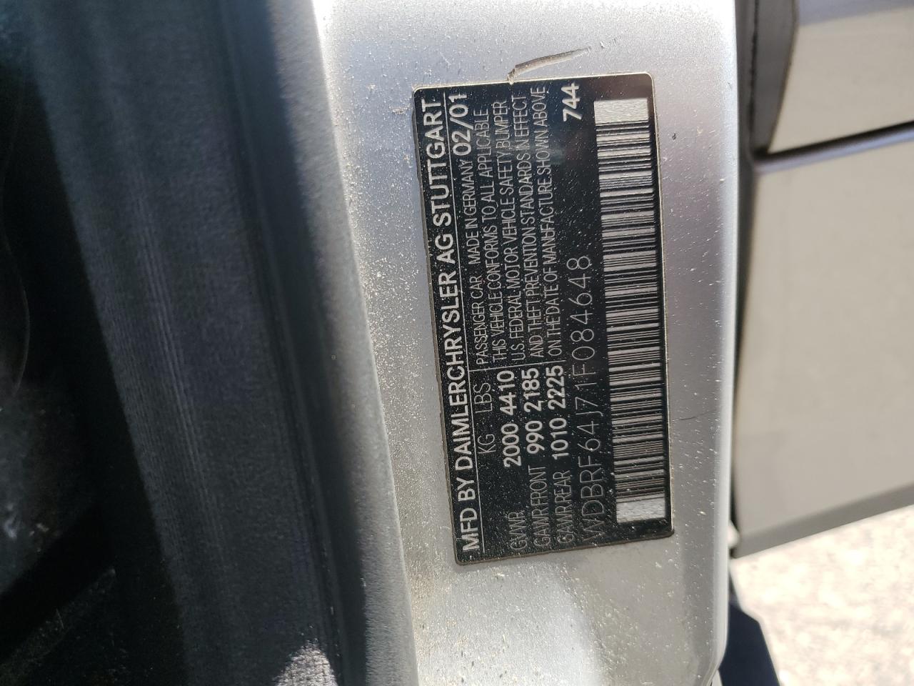 2001 Mercedes-Benz C 320 VIN: WDBRF64J71F084648 Lot: 69679585