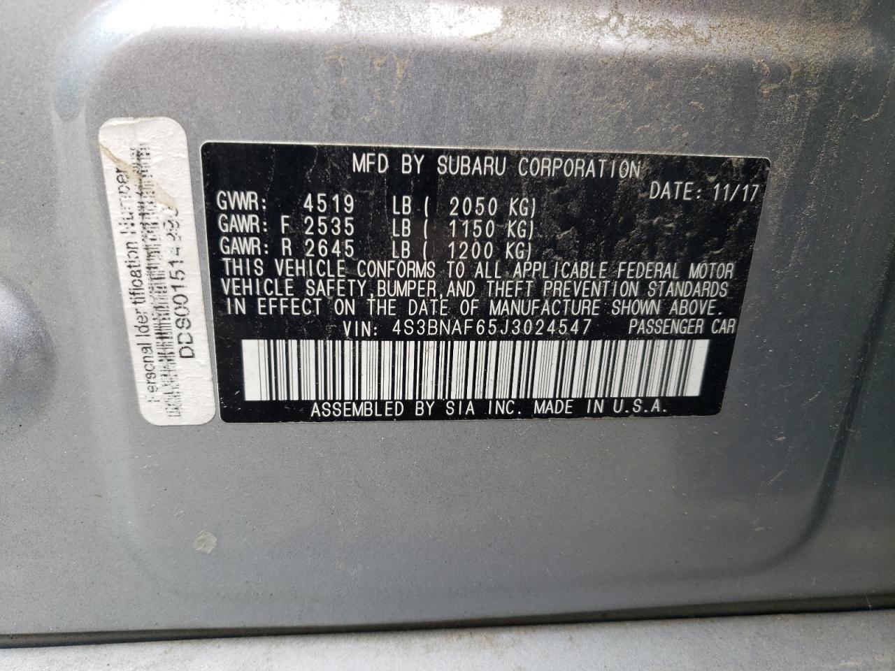 2018 Subaru Legacy 2.5I Premium VIN: 4S3BNAF65J3024547 Lot: 70365535