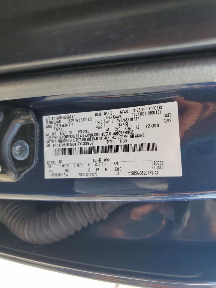 2017 Ford F150 Supercrew VIN: 1FTEW1EG3HFC32987 Lot: 68427915