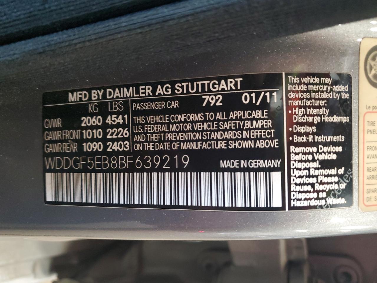 2011 Mercedes-Benz C 300 VIN: WDDGF5EB8BF639219 Lot: 70527795