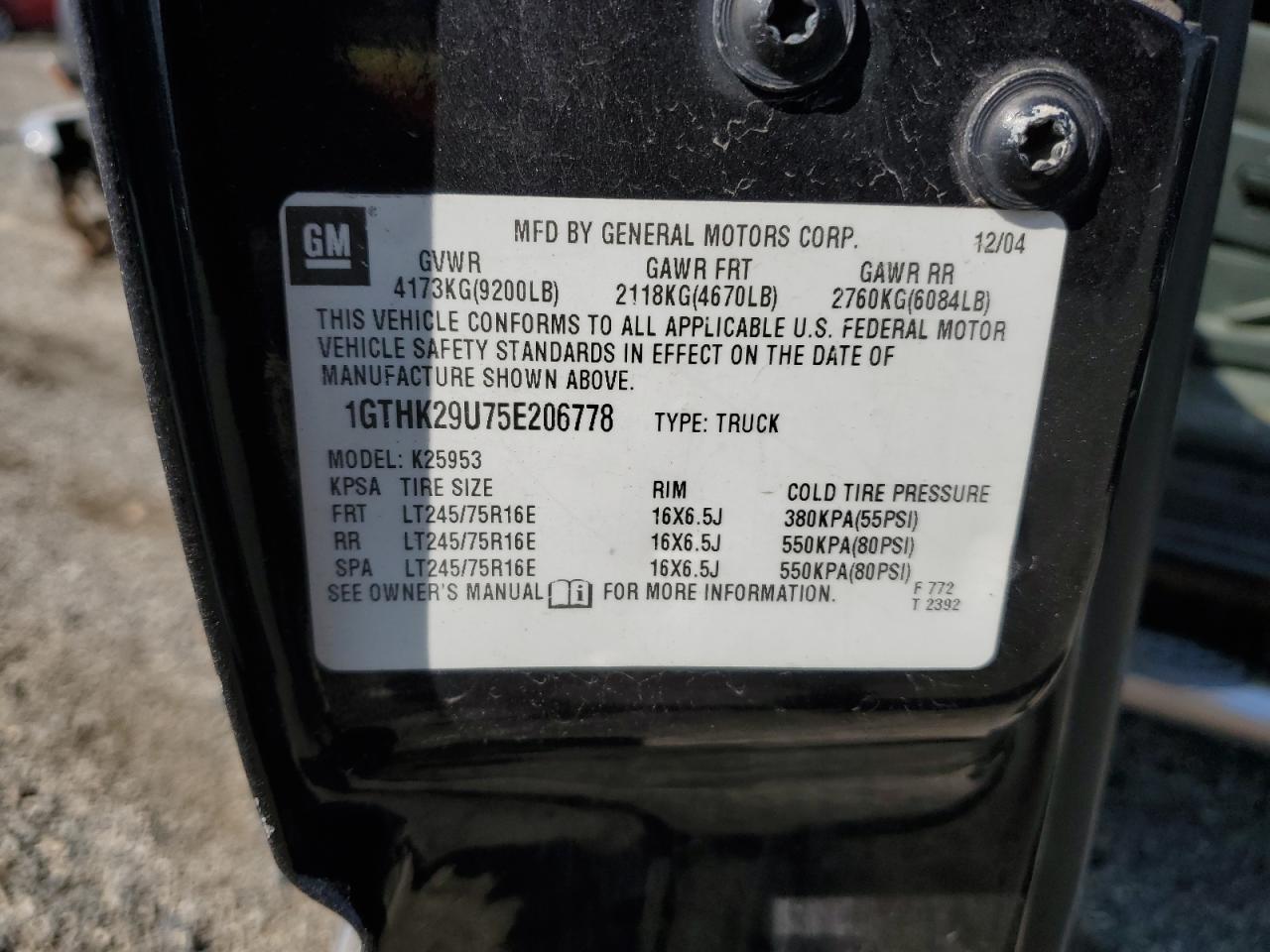 2005 GMC Sierra K2500 Heavy Duty VIN: 1GTHK29U75E206778 Lot: 66911555