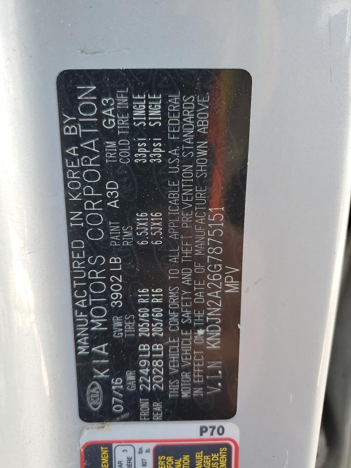 2016 Kia Soul VIN: KNDJN2A26G7875151 Lot: 67298115