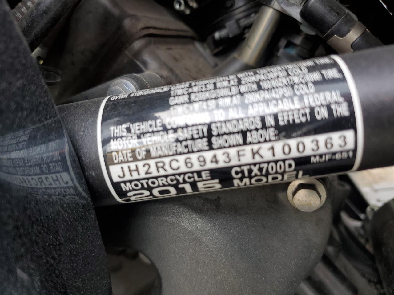 2015 Honda Ctx700 D VIN: JH2RC6943FK100363 Lot: 69197585