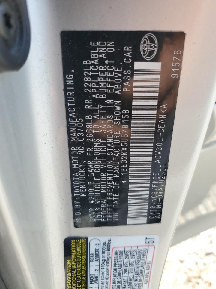 2005 Toyota Camry Le VIN: 4T1BE32KX5U578158 Lot: 68692485