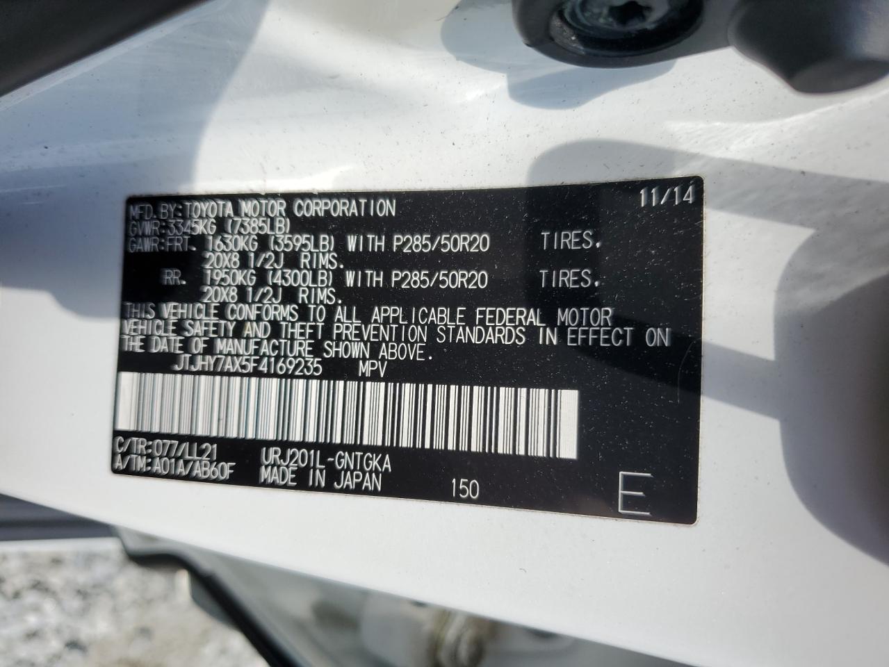 2015 Lexus Lx 570 VIN: JTJHY7AX5F4169235 Lot: 67457455