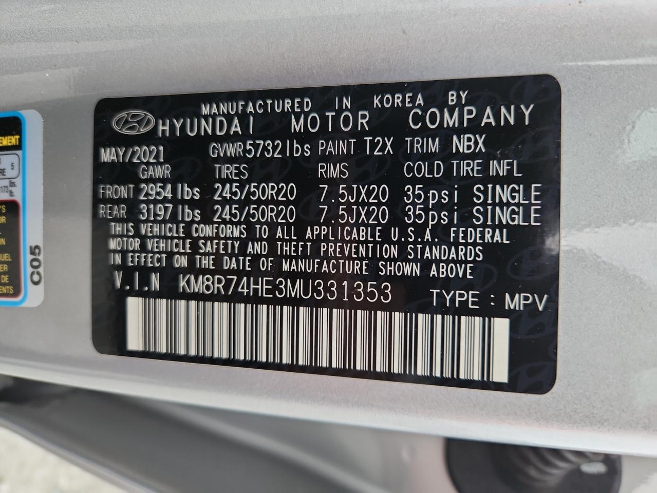 2021 Hyundai Palisade Calligraphy VIN: KM8R74HE3MU331353 Lot: 70141705