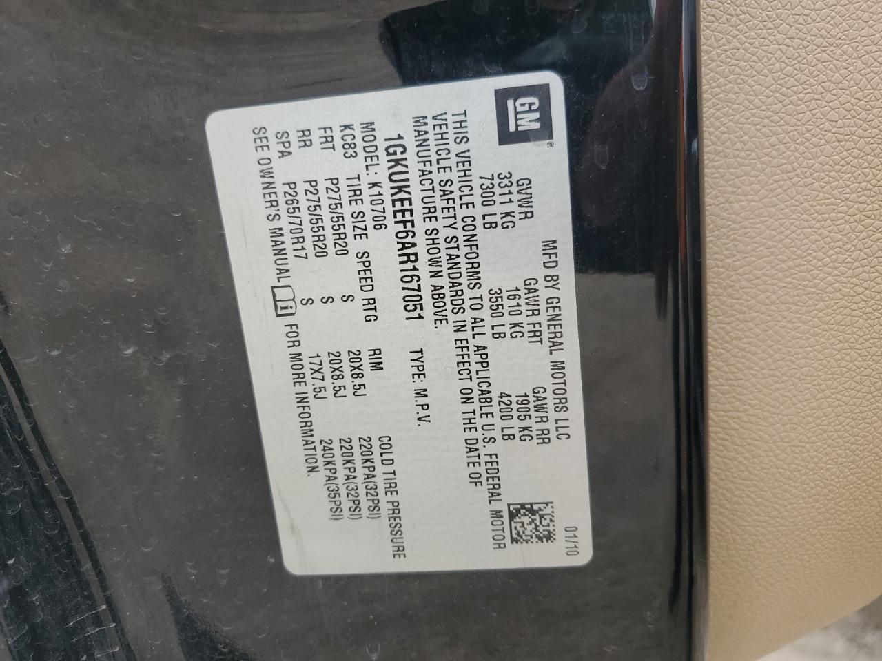 2010 GMC Yukon Denali VIN: 1GKUKEEF6AR167051 Lot: 67295955