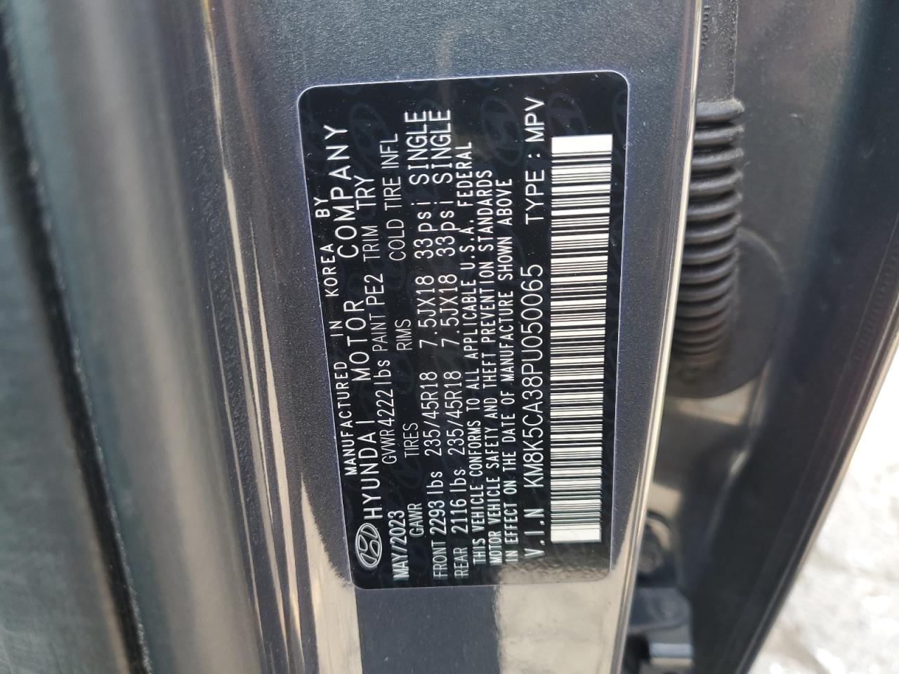 2023 Hyundai Kona Limited VIN: KM8K5CA38PU050065 Lot: 70455585