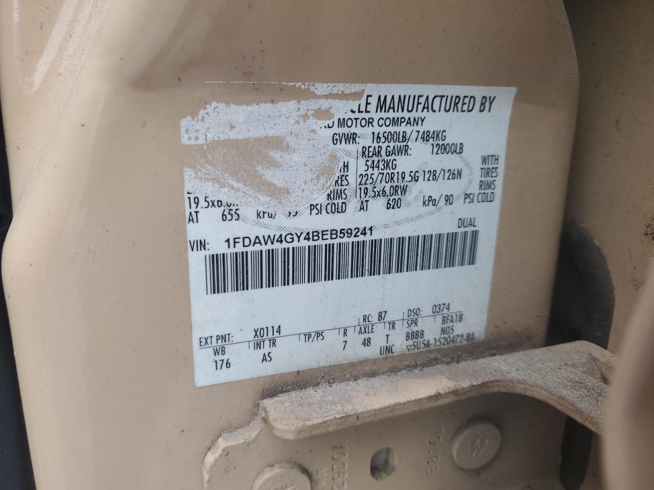 2011 Ford F450 Super Duty VIN: 1FDAW4GY4BEB59241 Lot: 69327285