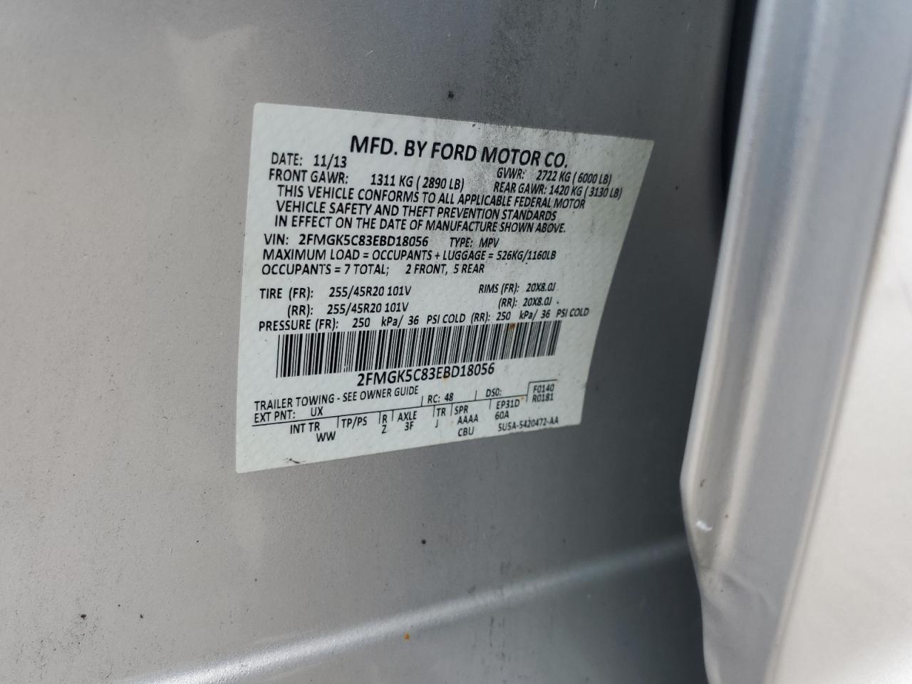 2014 Ford Flex Sel VIN: 2FMGK5C83EBD18056 Lot: 70312925