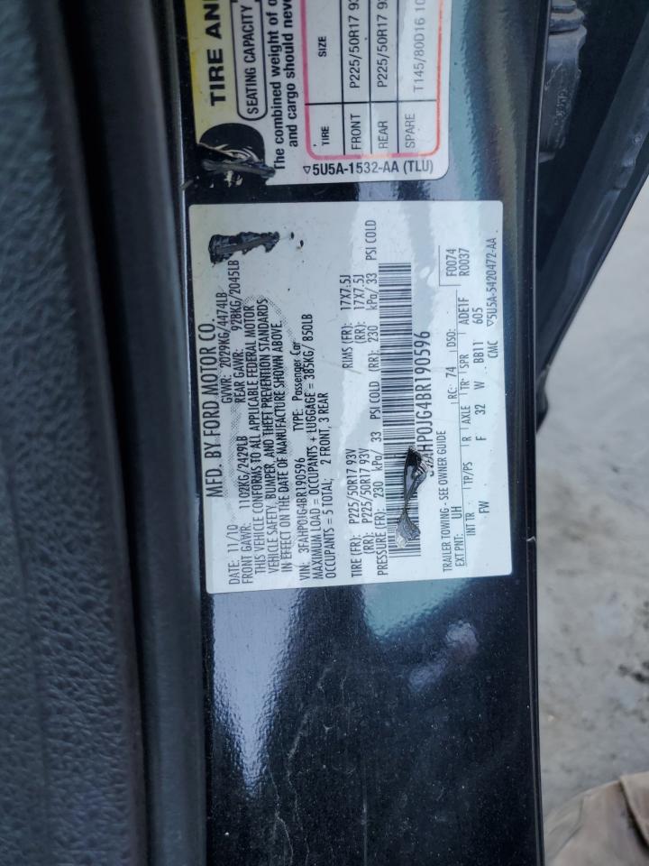 2011 Ford Fusion Sel VIN: 3FAHP0JG4BR190596 Lot: 66754235