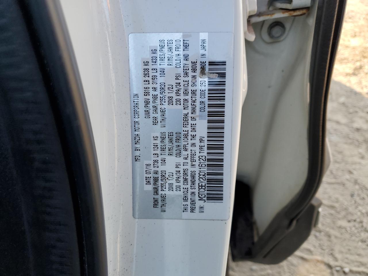 2016 Mazda Cx-9 Signature VIN: JM3TCBEY2G0116123 Lot: 67821165