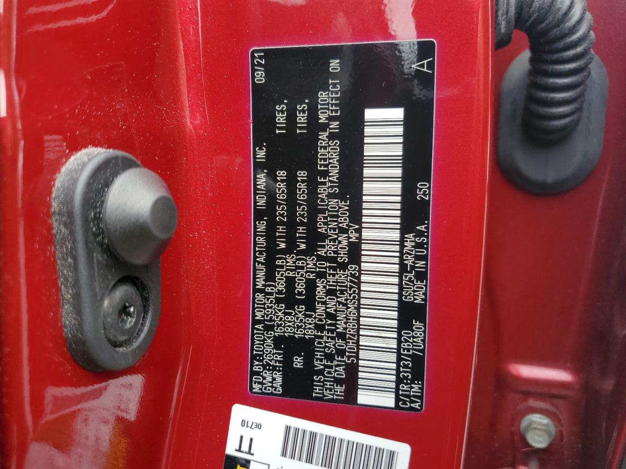 2021 Toyota Highlander Xle VIN: 5TDHZRBH6MS557739 Lot: 68765525