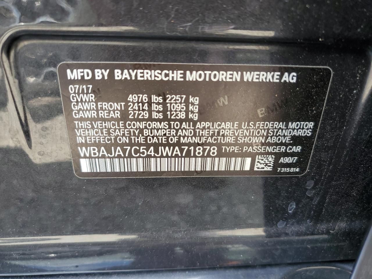 2018 BMW 530 Xi VIN: WBAJA7C54JWA71878 Lot: 70438035