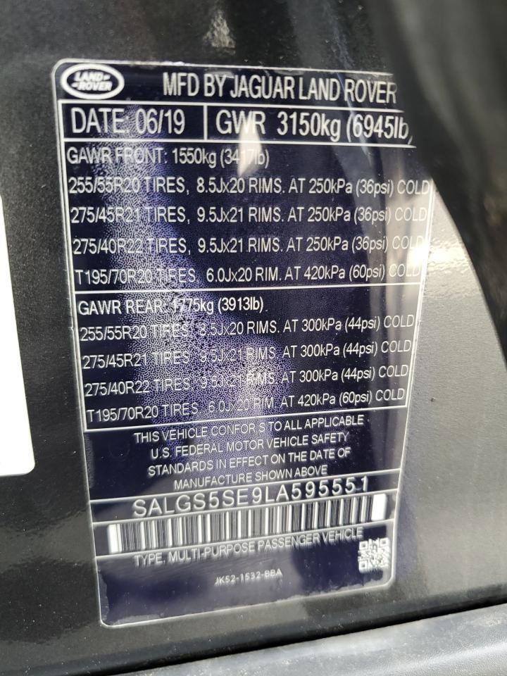 2020 Land Rover Range Rover P525 Hse VIN: SALGS5SEXLA567645 Lot: 64765875