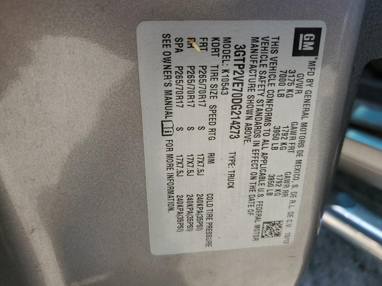 2013 GMC Sierra K1500 Sle VIN: 3GTP2VE70DG214273 Lot: 65536405