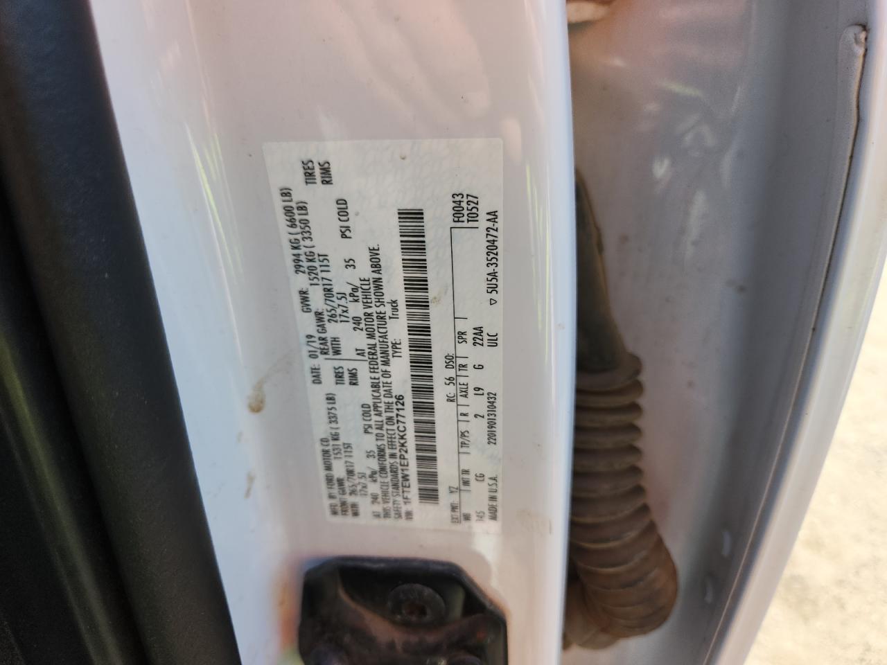 2019 Ford F150 Supercrew VIN: 1FTEW1EP2KKC77126 Lot: 70230335