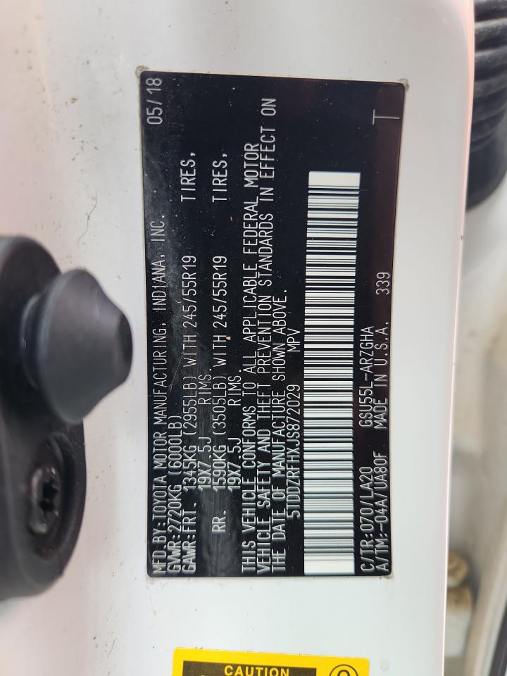 2018 Toyota Highlander Limited VIN: 5TDDZRFHXJS872029 Lot: 69584445