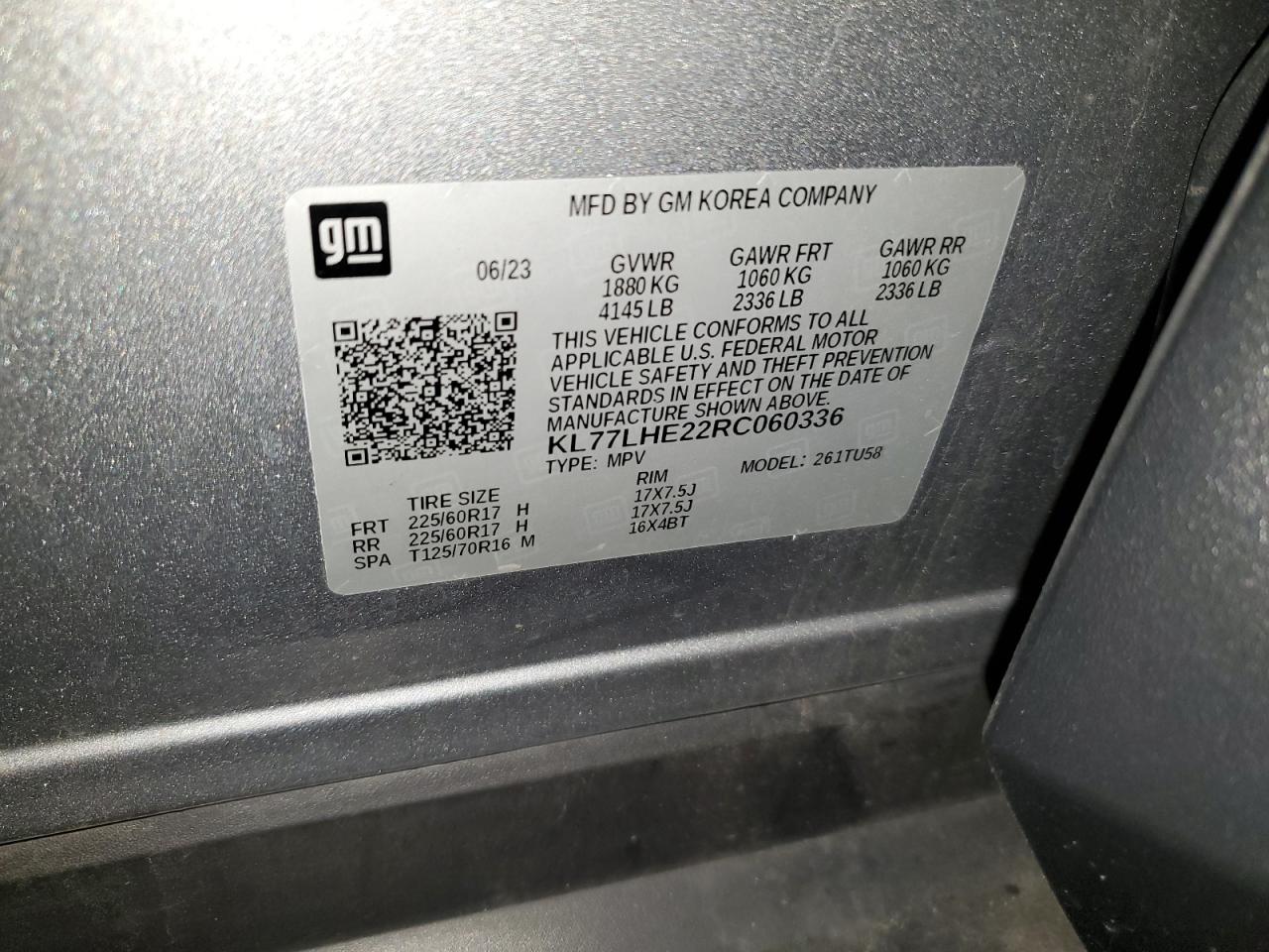 2024 Chevrolet Trax 1Lt VIN: KL77LHE22RC060336 Lot: 70522835